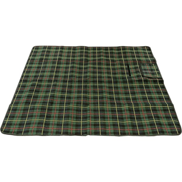 Picnic Tartan Rug 130cm x 150cm w/ Carry Handle Strap/Waterproof Backing Green