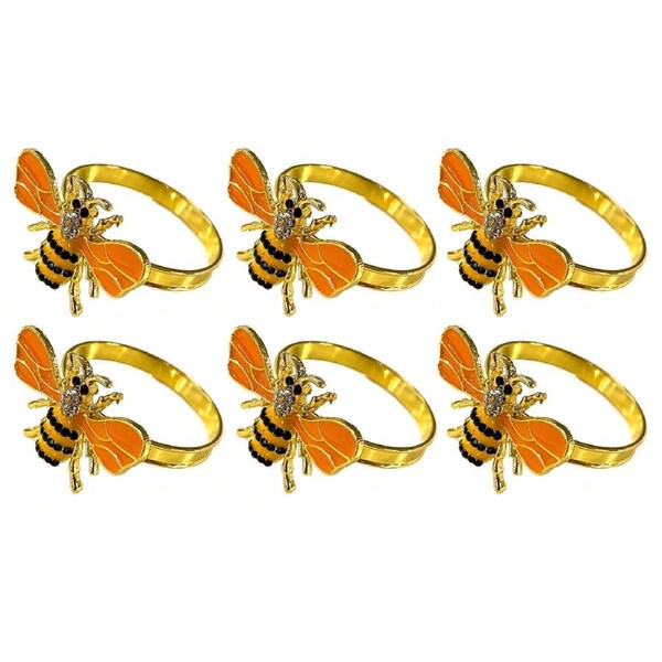 6pc Crystal Bee Napkin Rhinestone Rings Holder 3cm Dinner/Occasions/Parties Gold