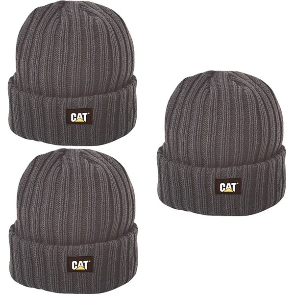 3x Caterpillar Rib Watch Cap - Graphite Beanie Hat Ski Warm Winter - One Size