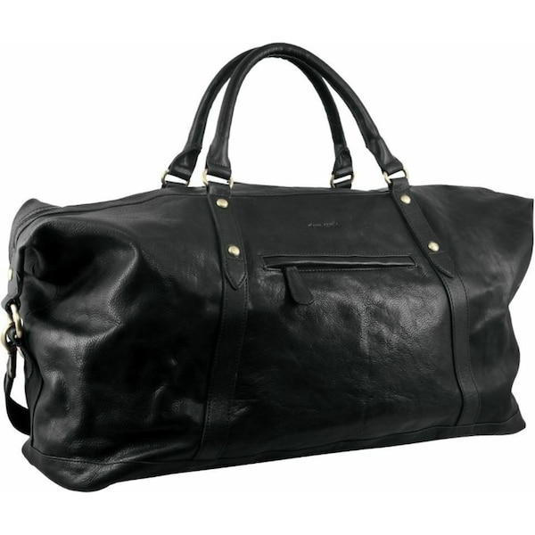 Pierre Cardin Rustic Leather Business Overnight Bag Unisex Duffle Bag Travel - Black