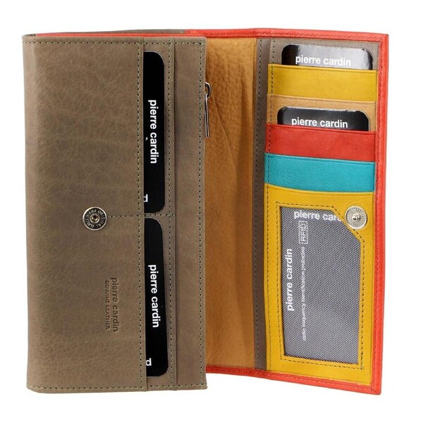 Pierre Cardin Italian Genuine Leather Ladies Wallet - Orange/Taupe
