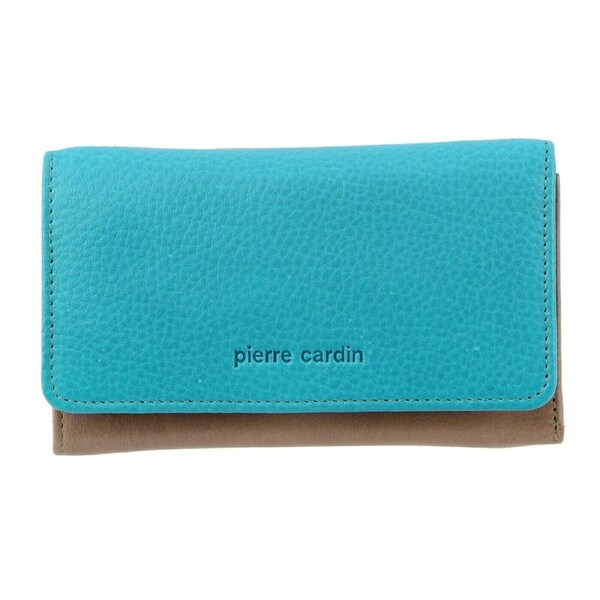 Pierre Cardin Italian Genuine Leather Ladies Summer Wallet- Turquoise/Taupe