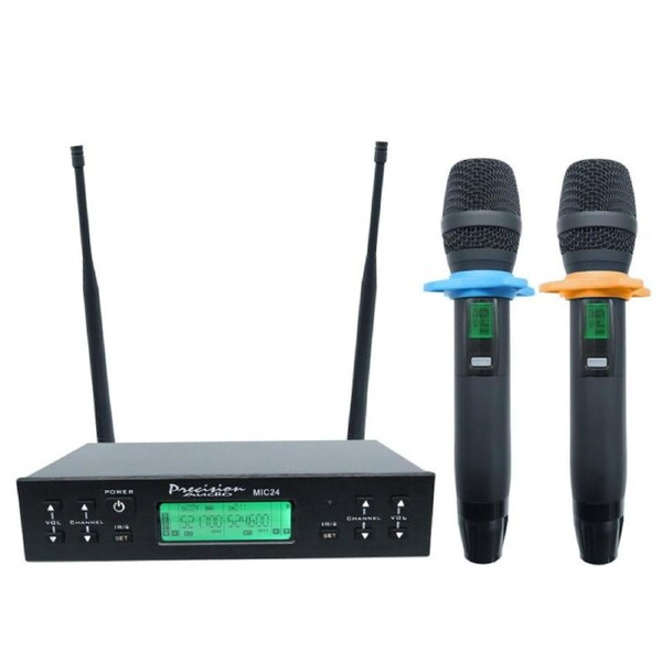 Precision Audio Twin Channel Professional Wireless Microphone System Dual XLR Out