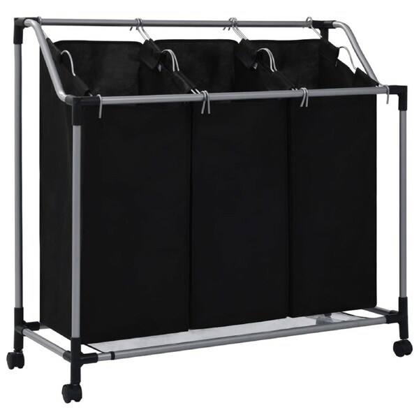 Laundry Sorter with 3 Bags Black Steel vidaXL
