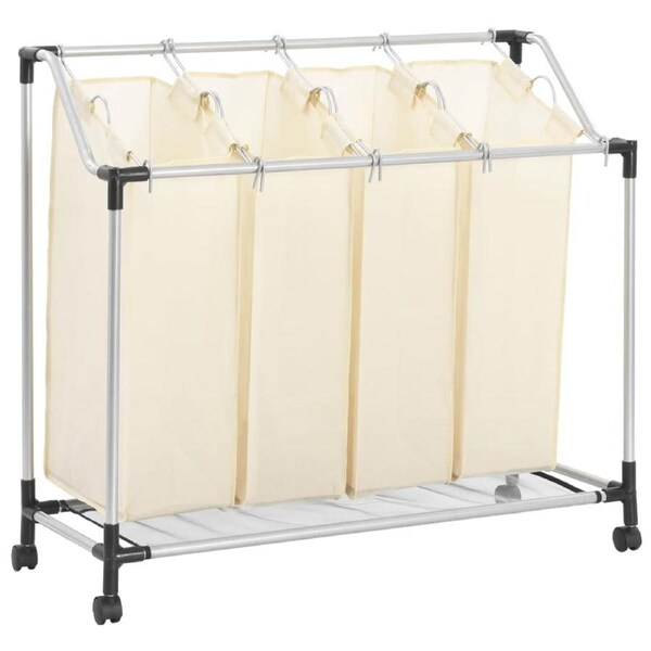 Laundry Sorter with 4 Bags Cream Steel vidaXL