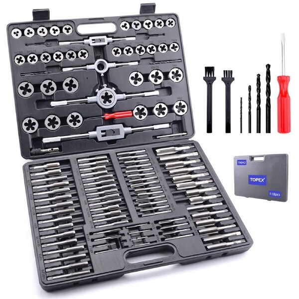 TOPEX 118-Piece Metric Tap and Die set Screw Thread Drill Repair Kit M2-M18
