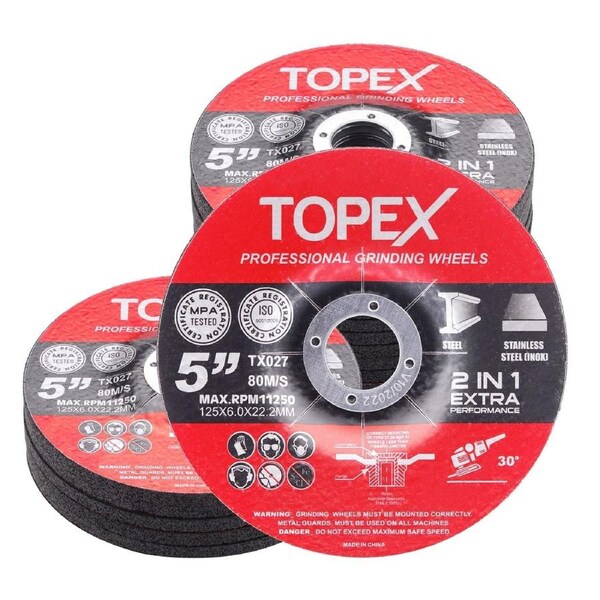 TOPEX 25PCS 125x 6.0x 22.23mm Grinding Discs Wheels Steel Inox Angle Grinder