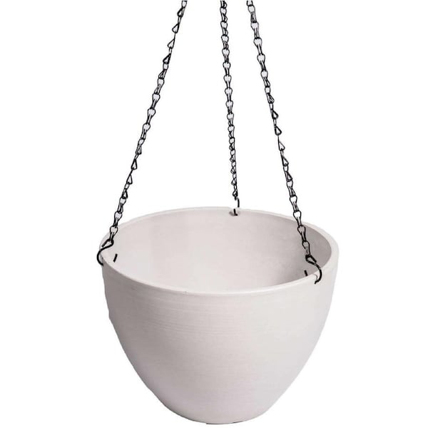 Hanging Rustic White Plastic Pot with Chain 30cm
