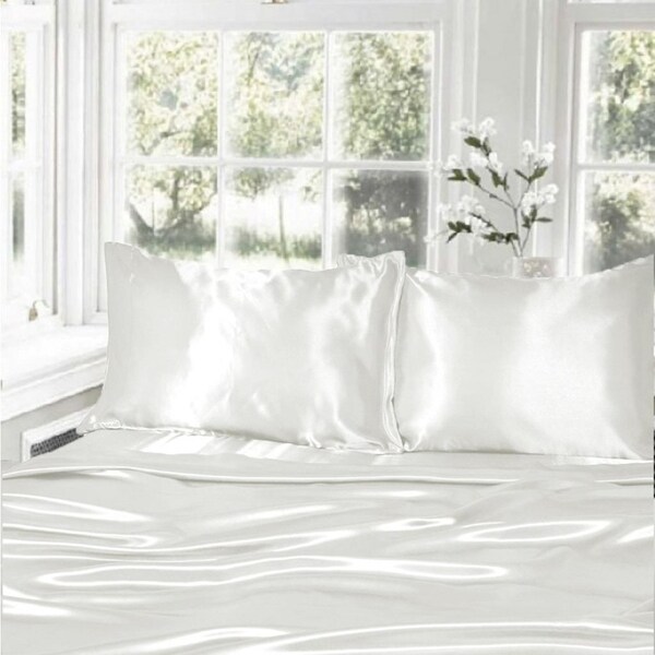 Double Size White 1000TC Silk Silky Feel Satin Sheet Set