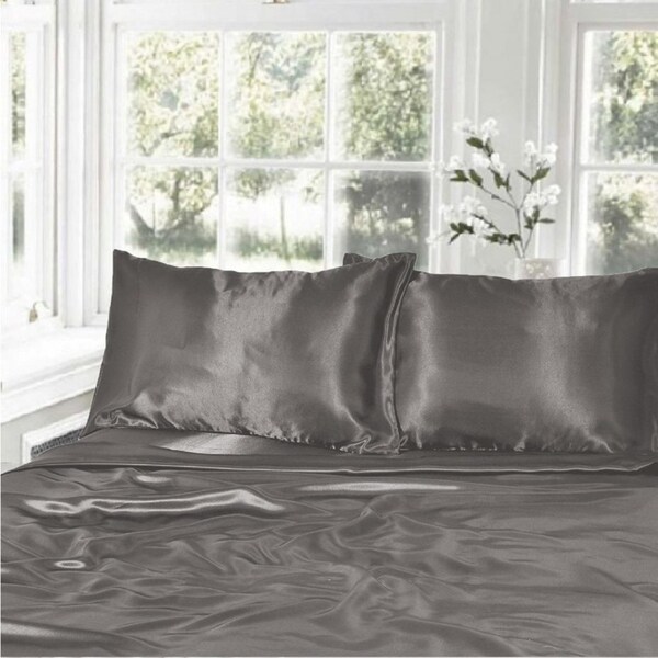 Double Size Grey 1000TC Silk Silky Feel Satin Sheet Set