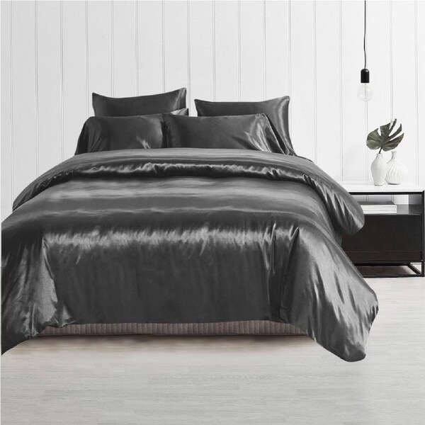 Single Size Silky Feel Quilt Cover Set-Grey