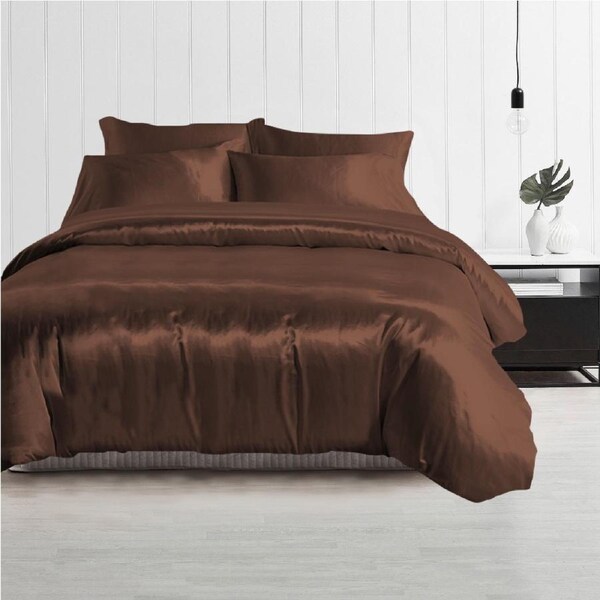 Single Size Silky Feel Quilt Cover Set-Chocolate