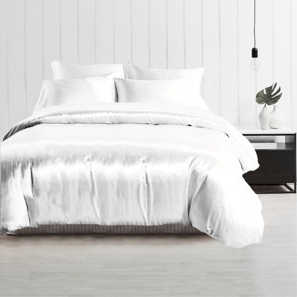 King Single Size Silky Feel Quilt Cover Set-White