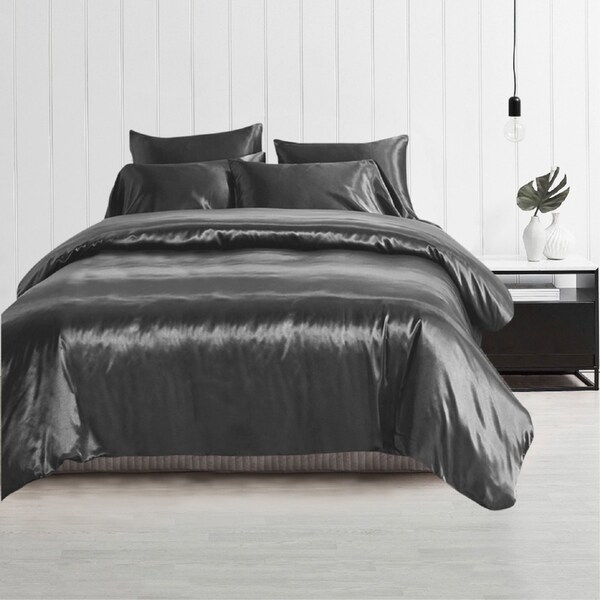 King Single Size Silky Feel Quilt Cover Set-Grey