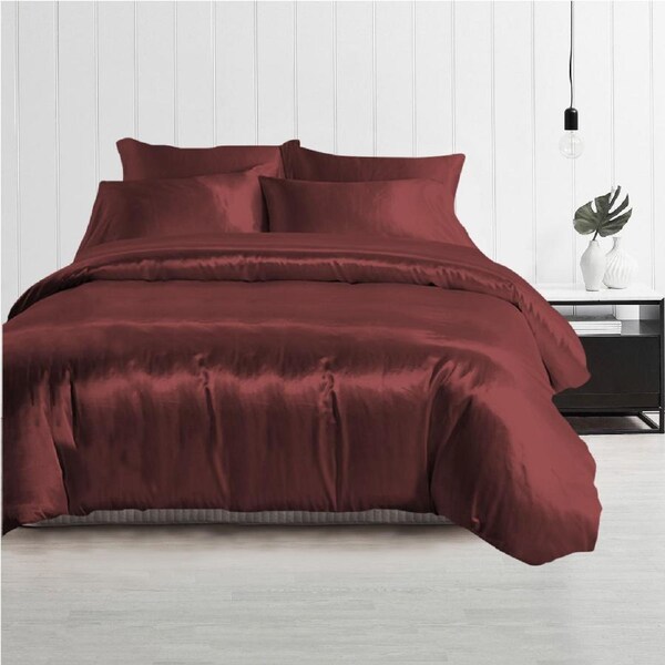 Double Size Silky Feel Quilt Cover Set-Burgundy