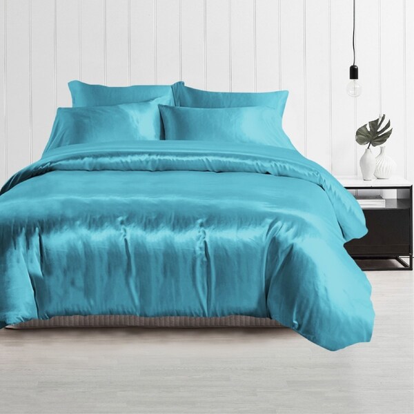Double Size Silky Feel Quilt Cover Set-Aquamarine