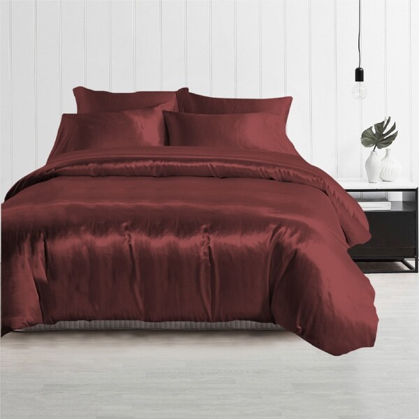 King Size Silky Feel Quilt Cover Set-Burgundy