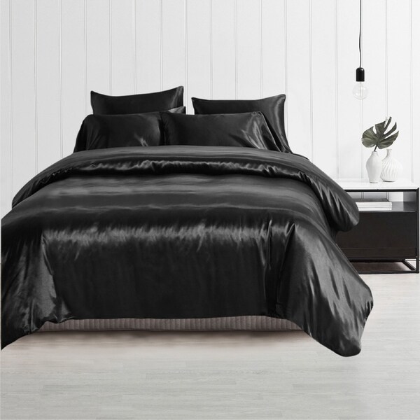 Super King Size Silky Feel Quilt Cover Set-Black