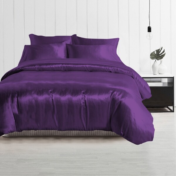 Super King Size Silky Feel Quilt Cover Set-Purple