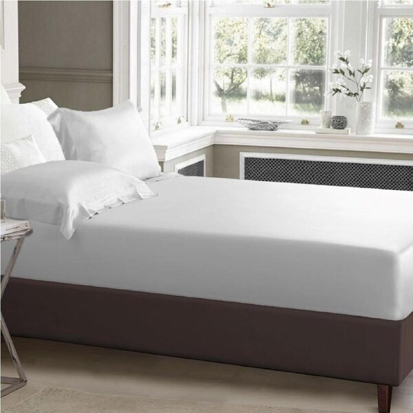 Double Size White 1000TC Silk Silky Feel Satin Fitted Sheet+Pillowcase