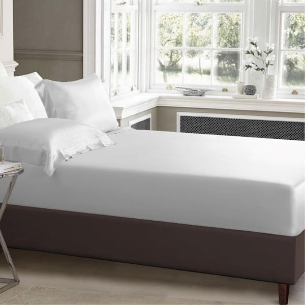 Queen Size White 1000TC Silk Silky Feel Satin Fitted Sheet+Pillowcase