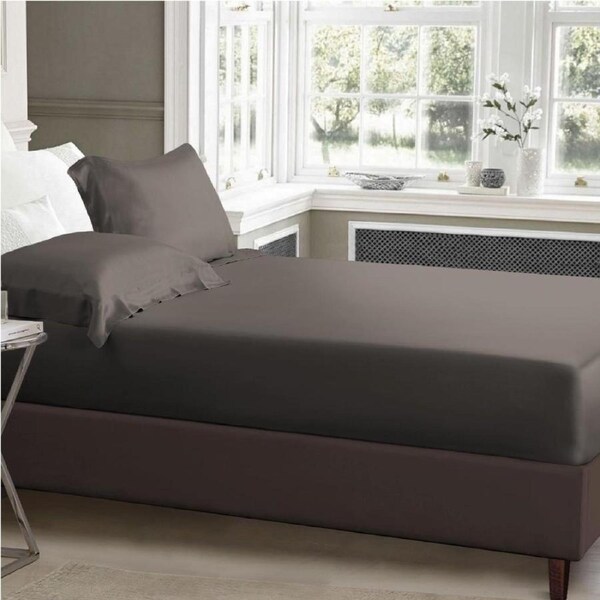 Double Size Grey 1000TC Silk Silky Feel Satin Fitted Sheet+Pillowcase