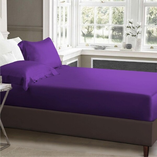 King Size Purple 1000TC Silk Silky Feel Satin Fitted Sheet+Pillowcase