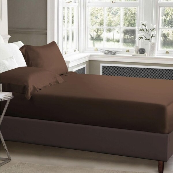 Single Size Chocolate 1000TC Silk Silky Feel Satin Fitted Sheet+Pillowcase