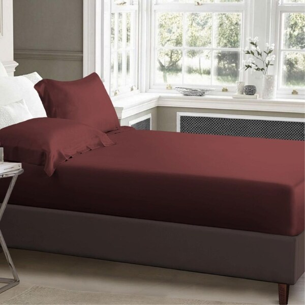 King Single Size Burgundy 1000TC Silk Silky Feel Satin Fitted Sheet+Pillowcase