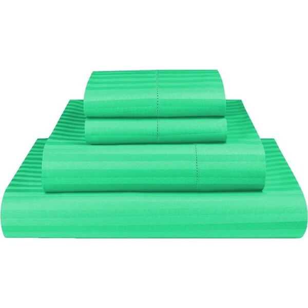 King Cyan 1000TC Microfibre 1cm Stripe Fitted, Flat Sheet Set