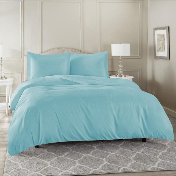 King Single Size Aqua Color 1000TC 100% Cotton Quilt/Doona Cover Pillowcase Set