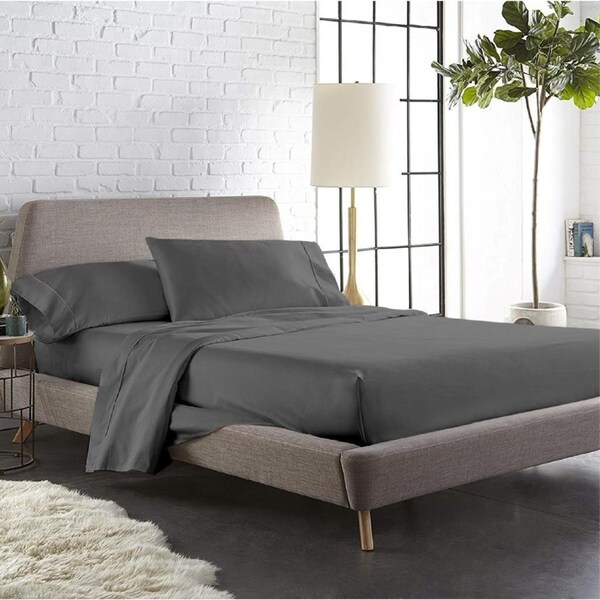 King Size Grey Color 1000TC 100% Cotton Fittd Sheet Flat Sheet Pillowcase Set
