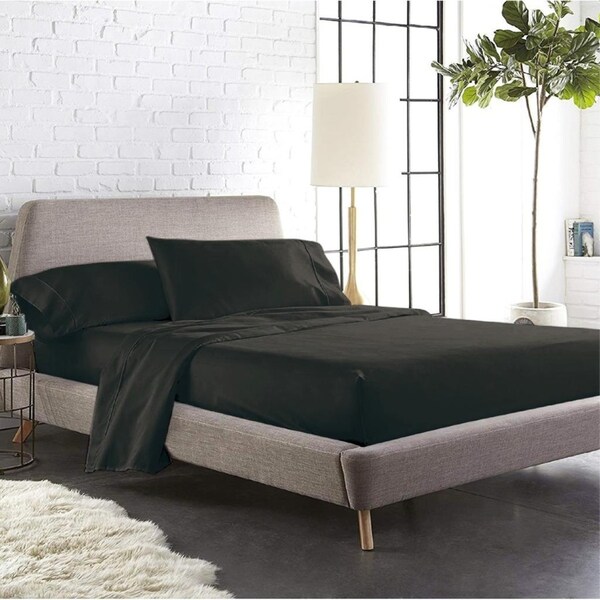 King Size Black Color 1000TC 100% Cotton Fittd Sheet Flat Sheet Pillowcase Set