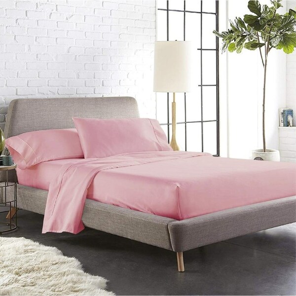 Single Size Blush Color 1000TC 100% Cotton Fittd Sheet Flat Sheet Pillowcase Set
