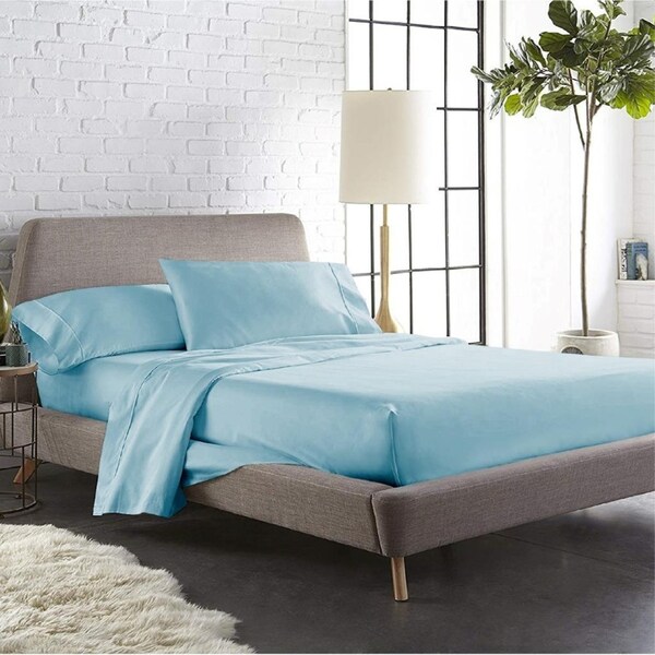 Single Size Aqua Color 1000TC 100% Cotton Fittd Sheet Flat Sheet Pillowcase Set