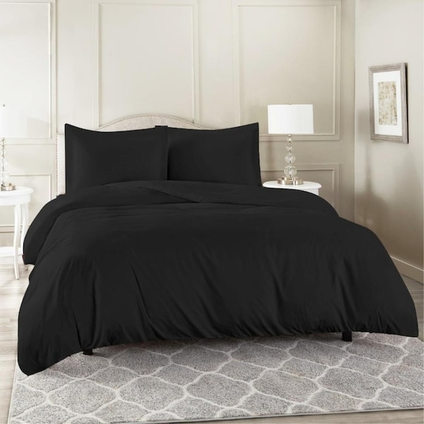King Single Size Black Color 1000TC 100% Cotton Quilt/Doona Cover Pillowcase Set