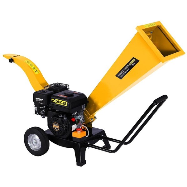 Ducar Wood Chipper Shredder Mulcher Garden 7HP Petrol Motor Upright Grinder - Yellow