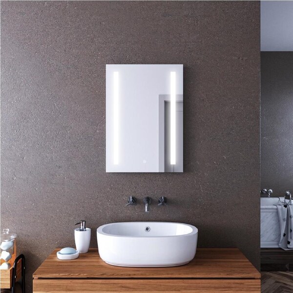 ELEGANT Rectangular Bathroom Mirror 50x70cm Touch Switch Frontlit White Strip Light LED Wall Mirrors Vertical Hanging