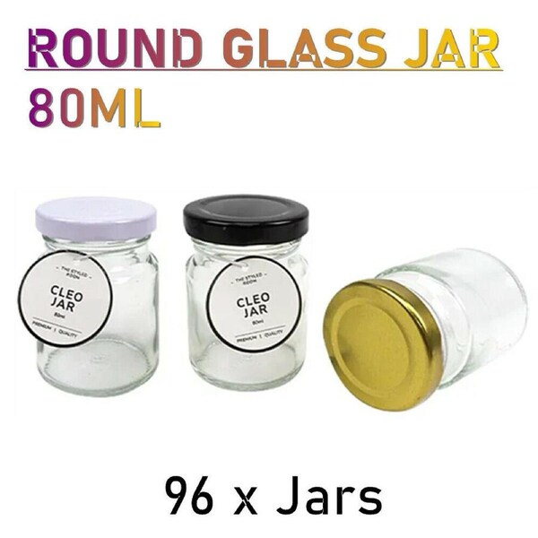 96x Mini Round Glass Jars 80ML Sample Jam Honey Small Containers Bottles Jar