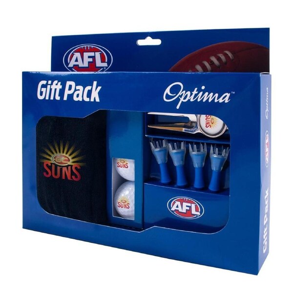 Gold Coast Suns AFL Optima Golf Balls Tees Towel Divot Tool Gift Pack