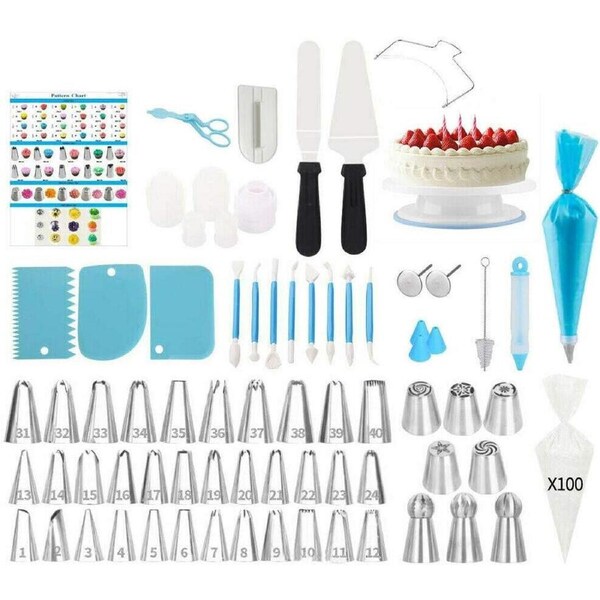 170Pcs Cake Decorating Kit Turntable Rotating Baking Flower Icing Piping Nozzles