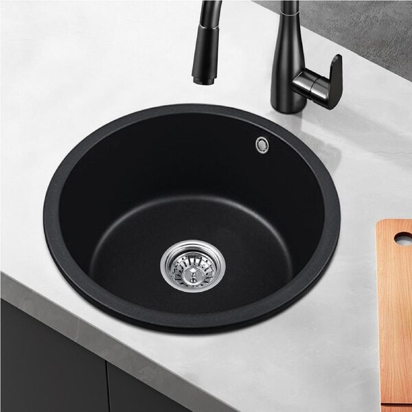 ACA Kitchen Sink 46x46CM Granite Stone Kitchen Laundry Bar Sink Round Single Bowl with Overflow Top/Under Mount