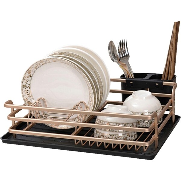 ACA Gold & black Kitchen sink Dish Rack Cup Plates Drying Drainer Rack Storage 1 Tier