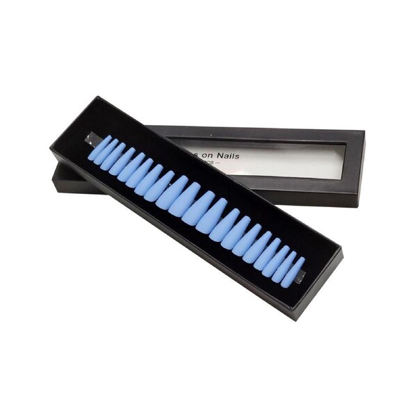 Press On Nail Tips Artificial Fake Long Coffin Self Adhesive Blue Matte 20 pcs