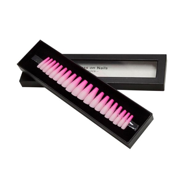 Press On Nail Tips Artificial Fake Coffin Self Adhesive Pink Ombre Matte 20 pcs