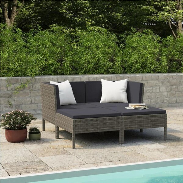 4 Piece Garden Lounge Set with Cushions Poly Rattan Grey vidaXL