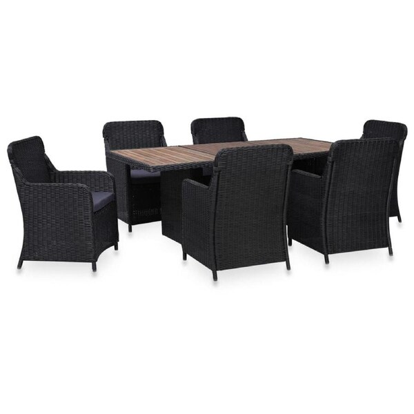 7 Piece Outdoor Dining Set Poly Rattan Black vidaXL
