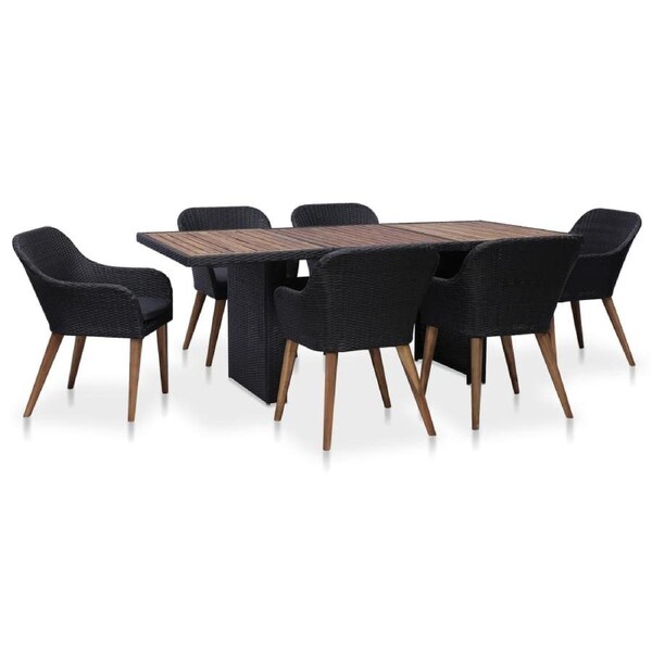 7 Piece Outdoor Dining Set with Cushions Poly Rattan Black vidaXL