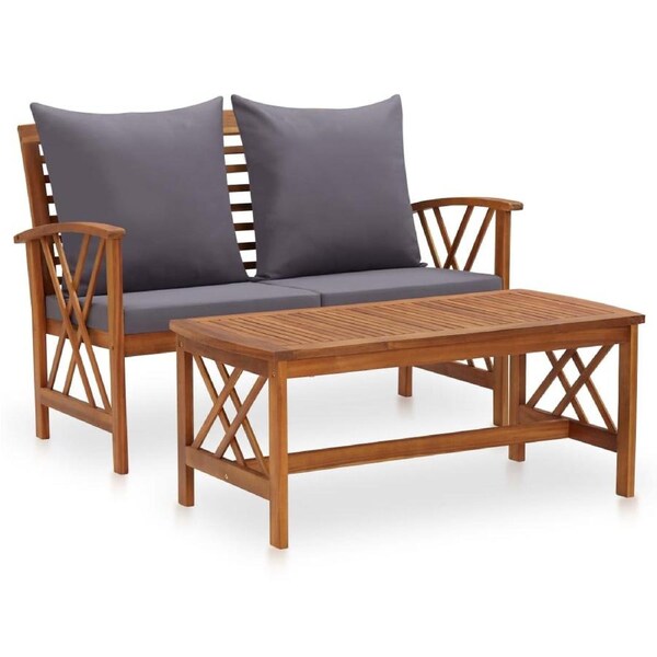 2 Piece Garden Lounge Set with Cushions Solid Acacia Wood vidaXL
