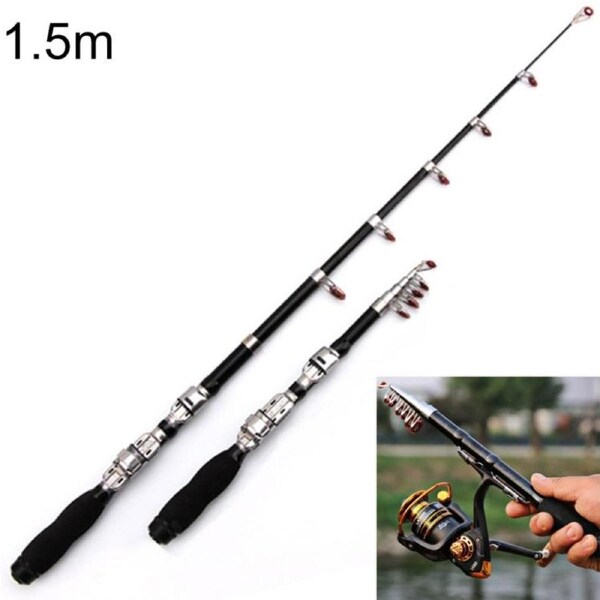 Portable Telescopic Fishing Rod Mini Fishing Pole Extended Length: 1.5m (Black Clip Reel Seat)